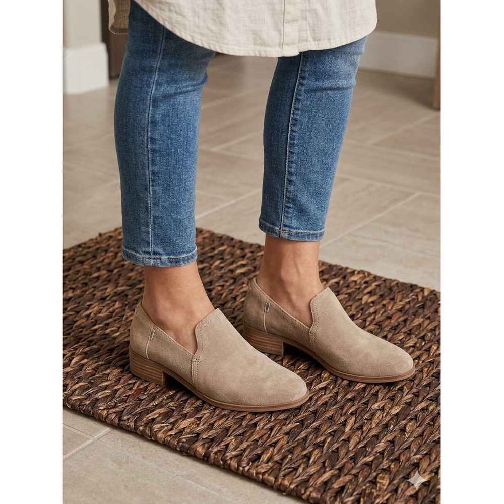 TOMS Deia Taupe Suede V-Cut Slip On Ankle Booties Womens 11 10014593